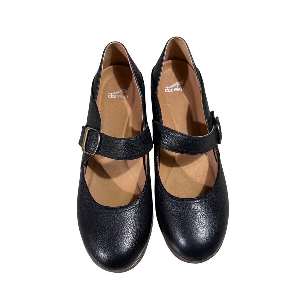 Dansko Black Sandy Leather‎ Mary Jane Wedge Shoes Buckle Strap EU 38 US 7.5-8 - Picture 2 of 6